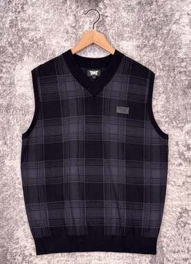 PXG Sweater Vest Large Mens Ombre Plaid Four Way Stretch Zip Pocket Golf